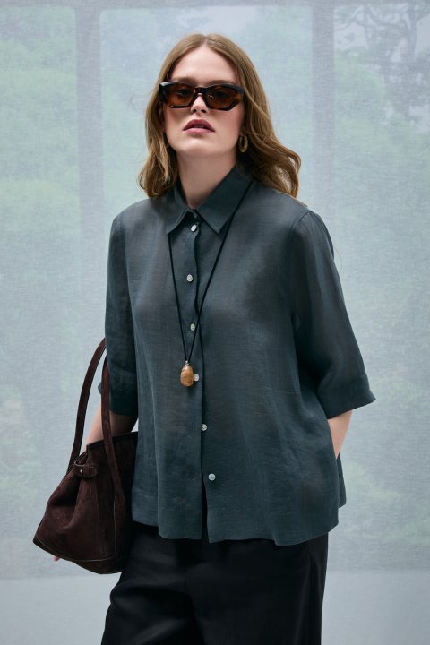 Hanna Women's Shirt Nave Green - LUFIAN