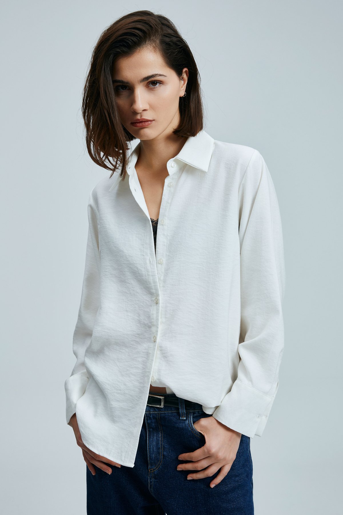 Hannah Women's Shirt Regular Fit Ecru - LUFIAN