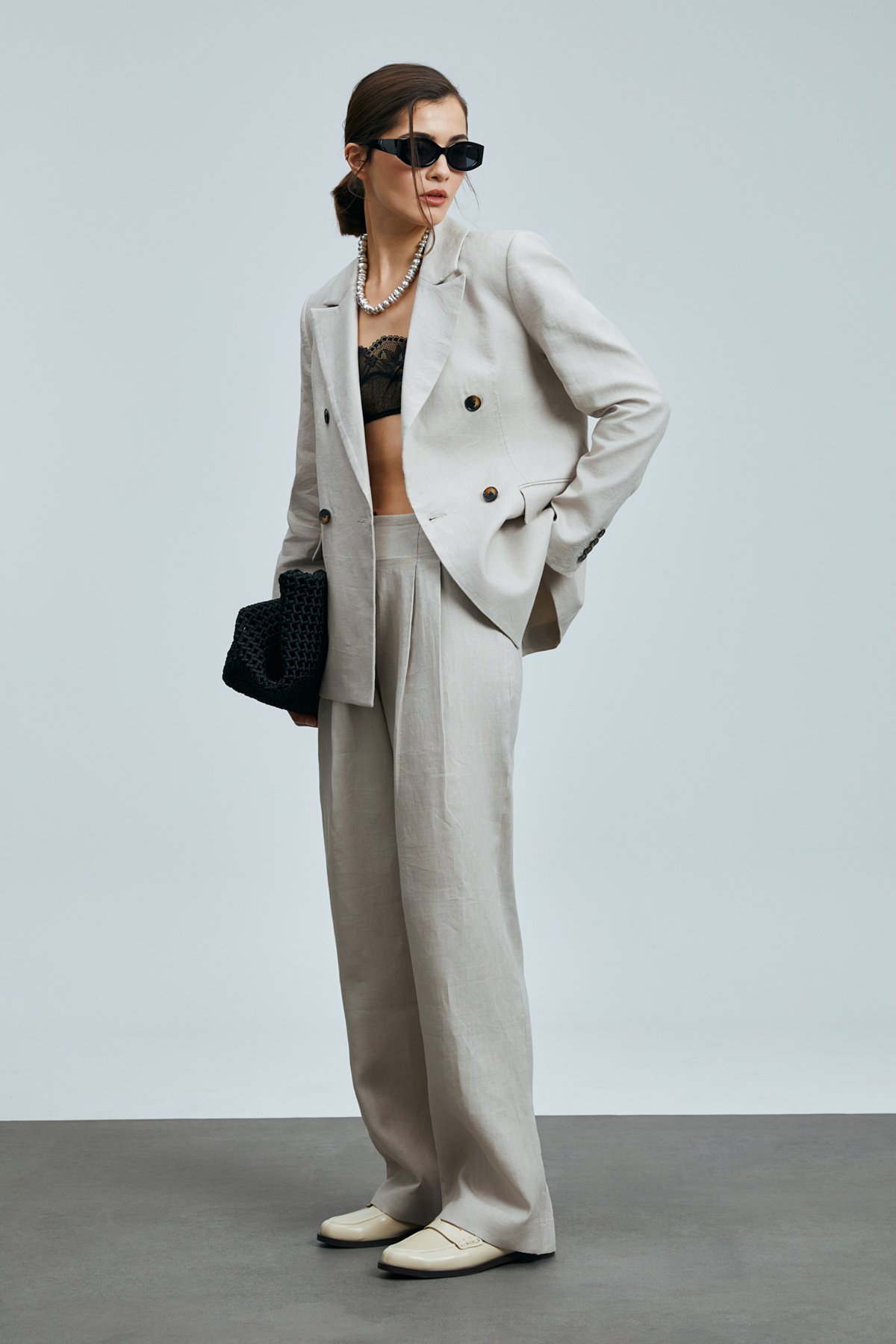 Hestıa Kadın Keten Pantolon Bej - Lufian