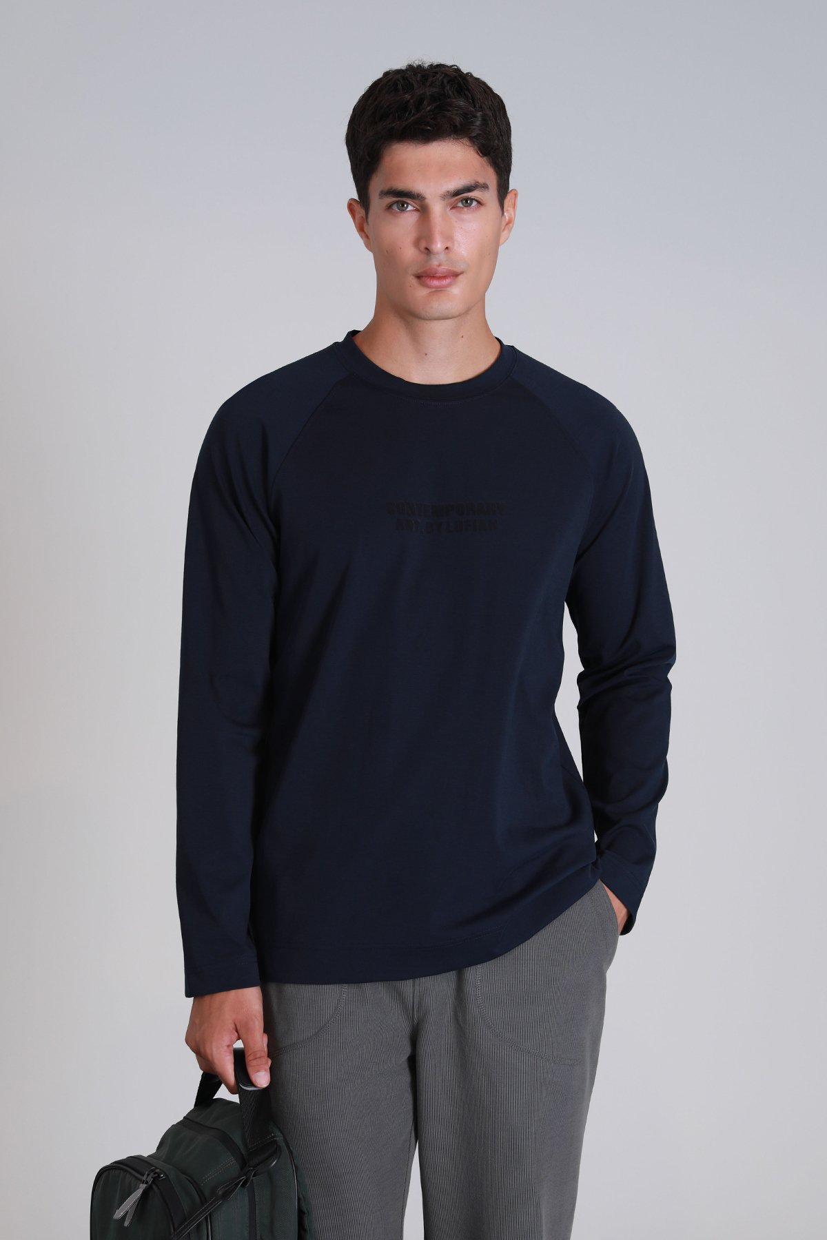 Holly Men's Long Sleeve T-Shirt Navy Blue - LUFIAN