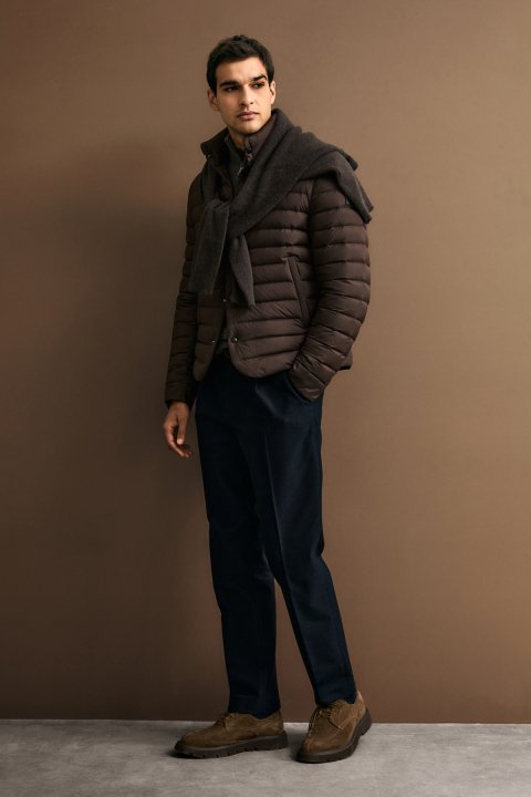 June Men's Snap-Button Goose Down Puffer Jacket Brown - LUFIAN
