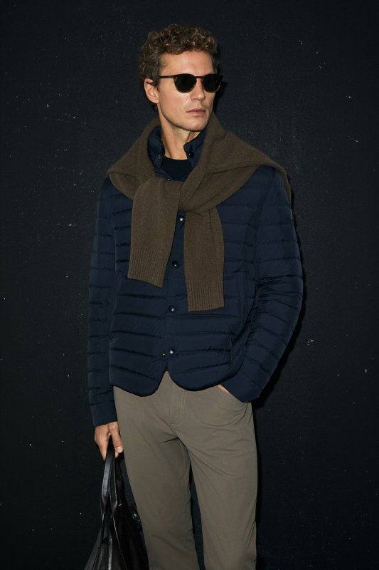June Men's Snap-Button Goose Down Puffer Jacket Navy Blue