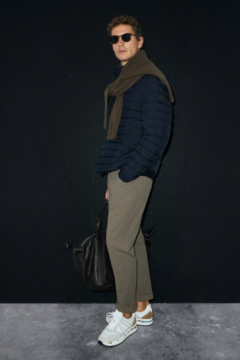 June Men's Snap-Button Goose Down Puffer Jacket Navy Blue - LUFIAN