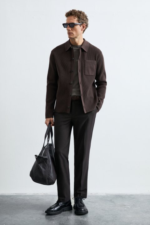 Justin Cotton Blend Buttoned Polo Collar Knit Cardigan Brown - LUFIAN