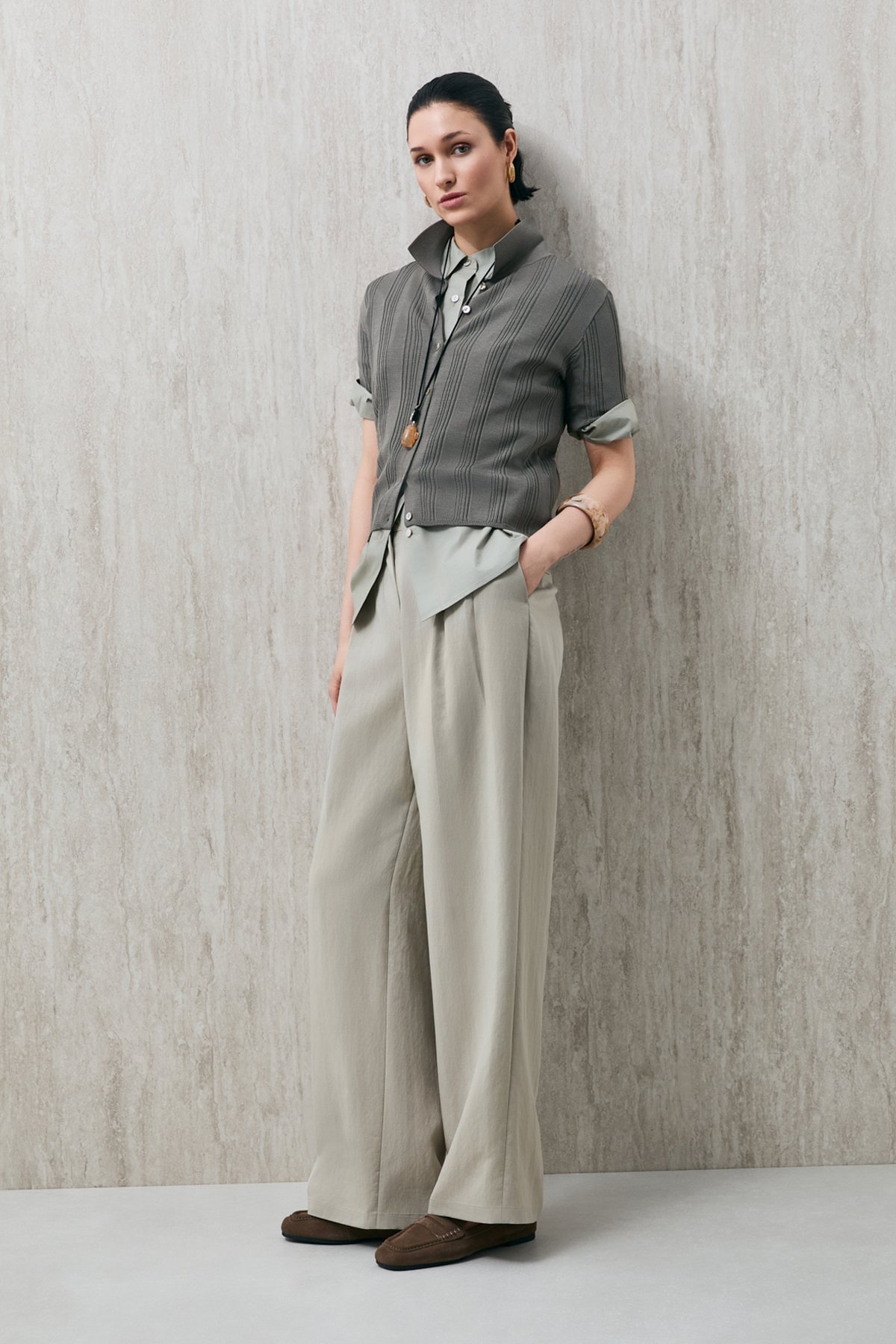 Kate Pinstriped Palazzo Pants Beige - LUFIAN