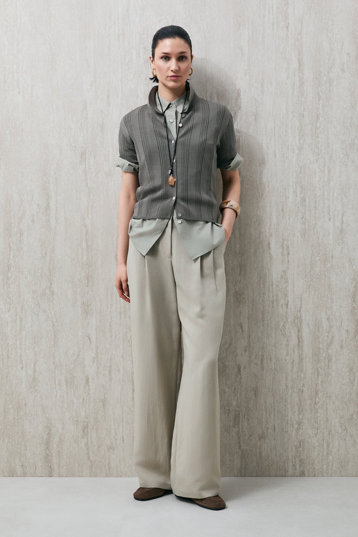 Kate Pinstriped Palazzo Pants Beige - LUFIAN