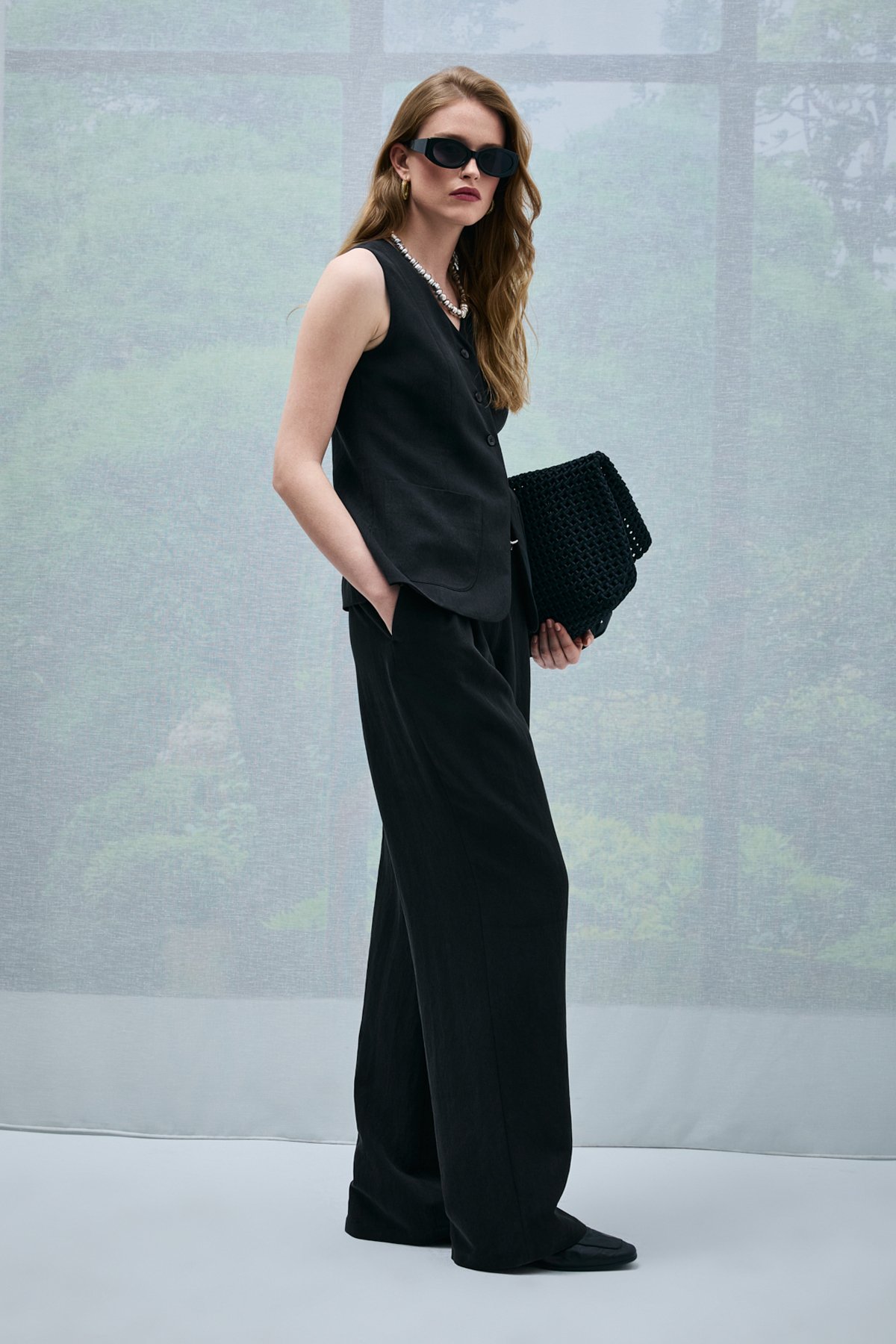 Kate Pinstriped Palazzo Pants Black - LUFIAN
