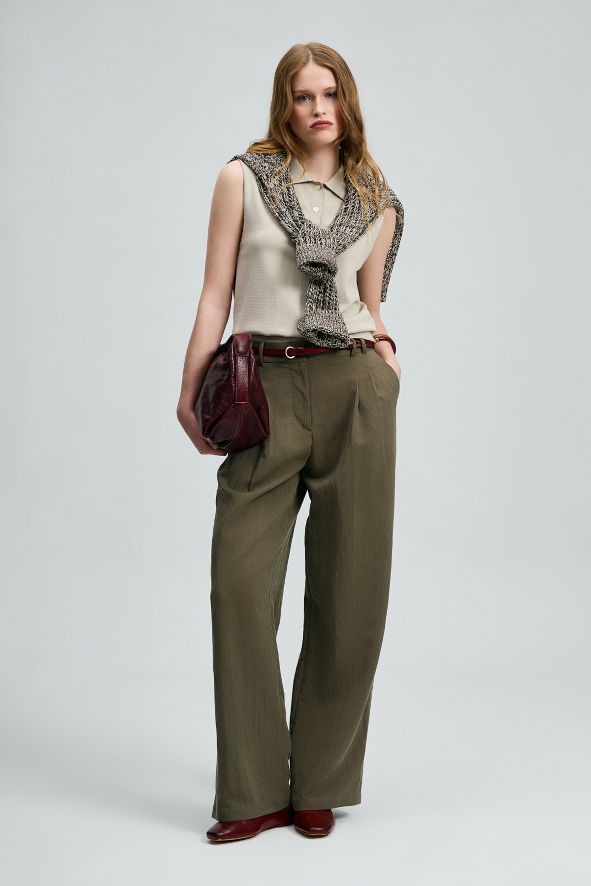 Kate Pinstriped Palazzo Pants Khaki - LUFIAN