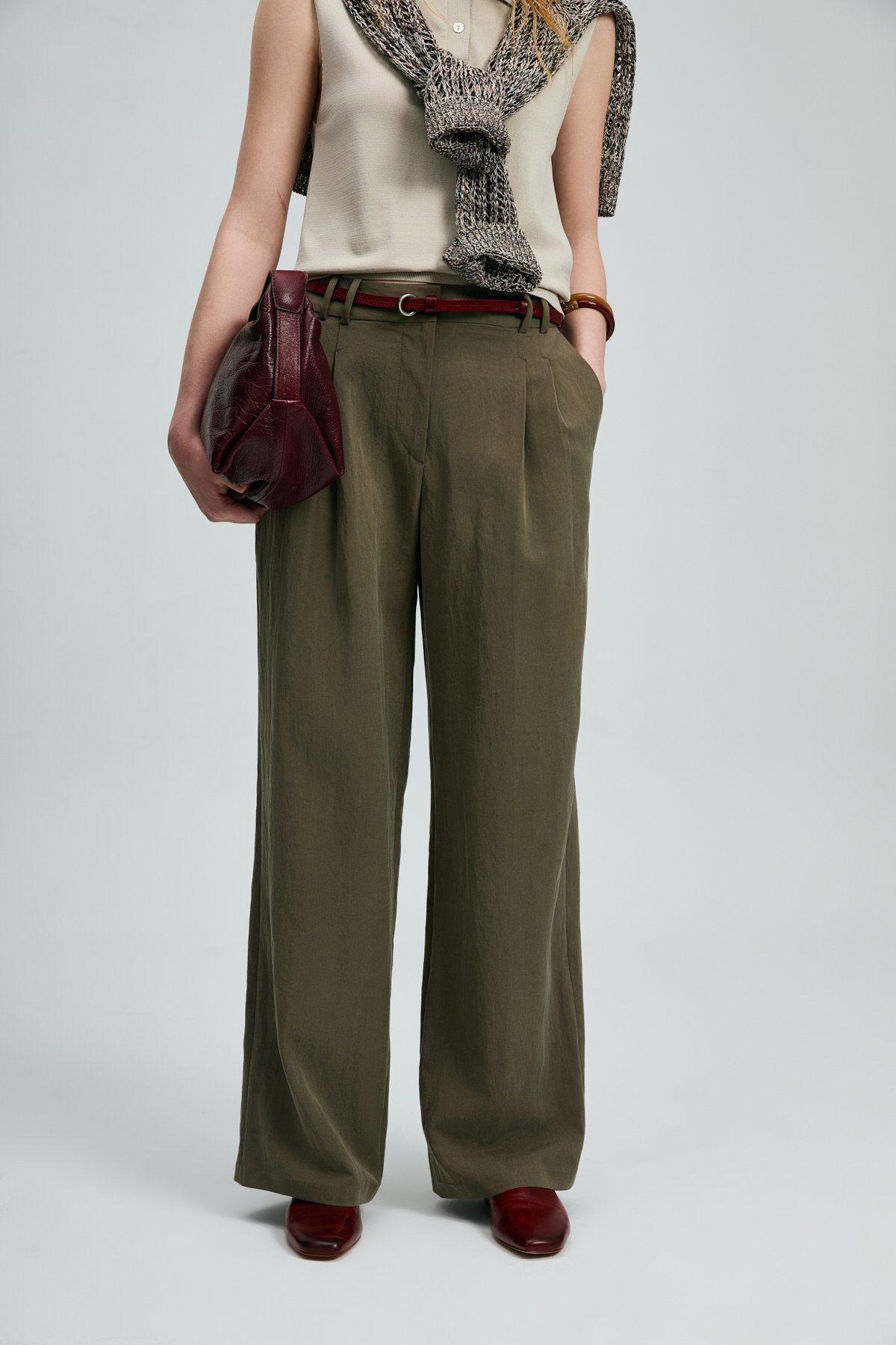 Kate Pinstriped Palazzo Pants Khaki - LUFIAN (1)