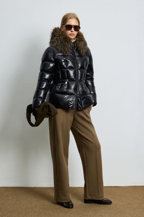 Klemantın Women's Goose Down Puffer Jacket with Detachable Fur-Trimmed Hood Black - LUFIAN