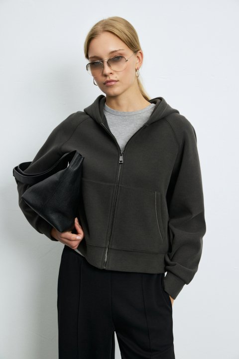 Knıtted Women's Tracksuıt Top Anthracıte - LUFIAN