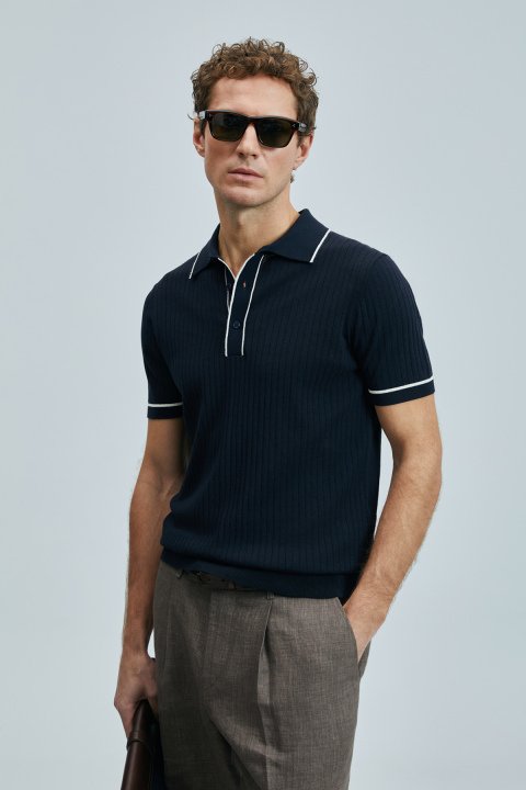 Dante Men's Cotton Sweater Dark Navy Blue - LUFIAN