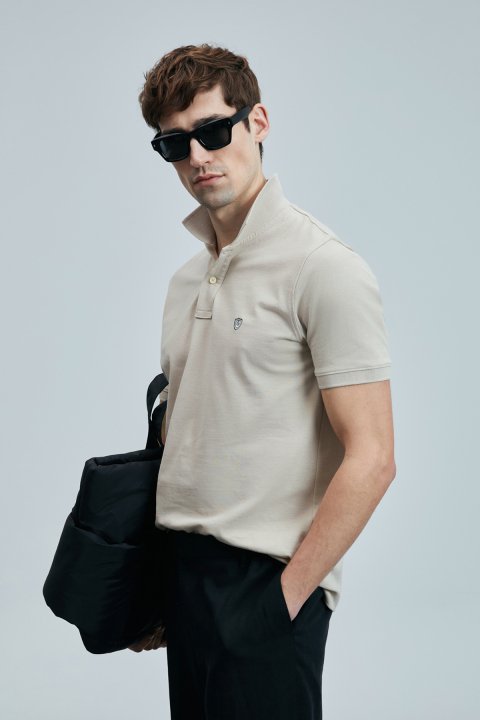 Laon Smart Men's Polo T-Shirt Ecru - LUFIAN (1)