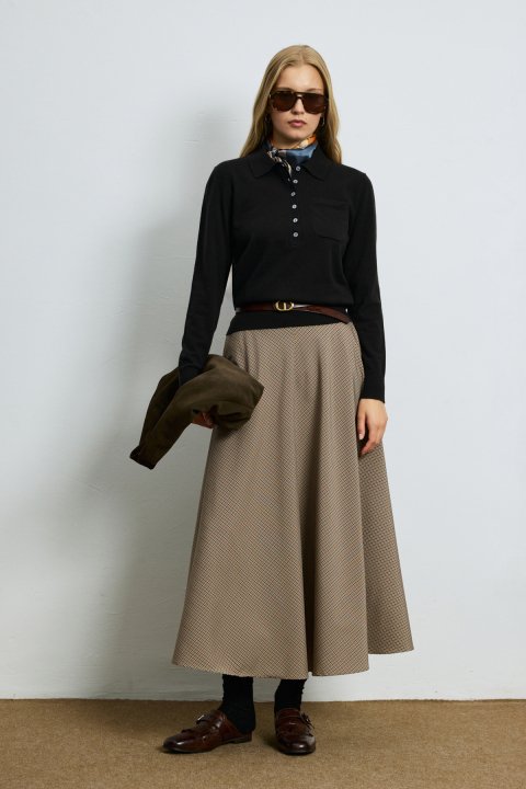 Laura Wool Blend Polo Collar Knit Sweater Black - LUFIAN
