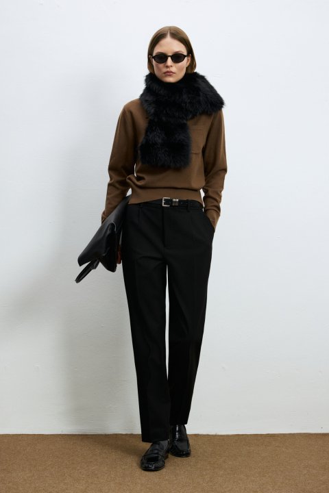 Laura Wool Blend Polo Collar Knit Sweater Light Brown - LUFIAN