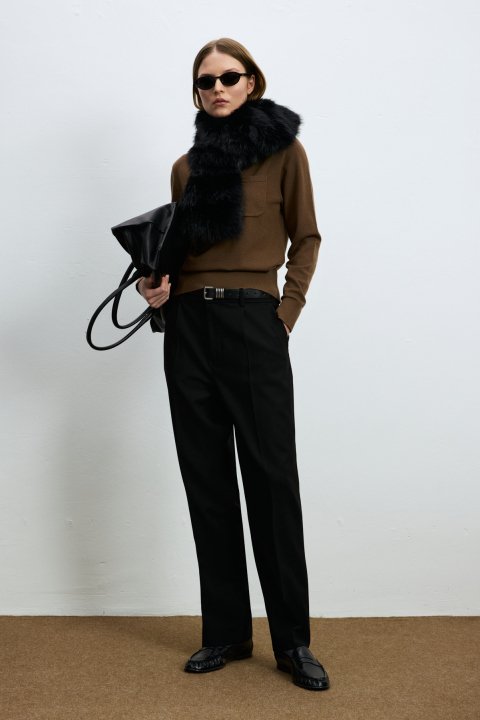 Laura Wool Blend Polo Collar Knit Sweater Light Brown - LUFIAN