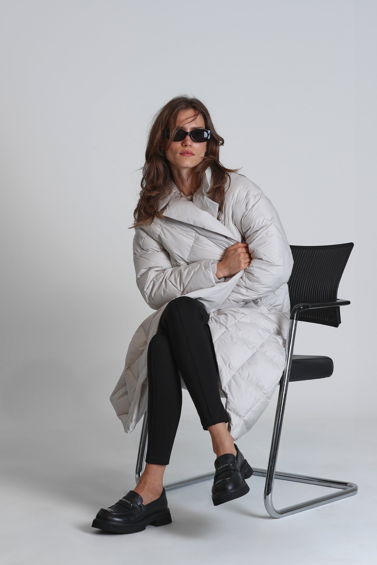 Lucy Goose Down Women's Coat Ecru - LUFIAN