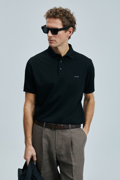 Luna Smart Men's Polo T-Shirt Black - LUFIAN