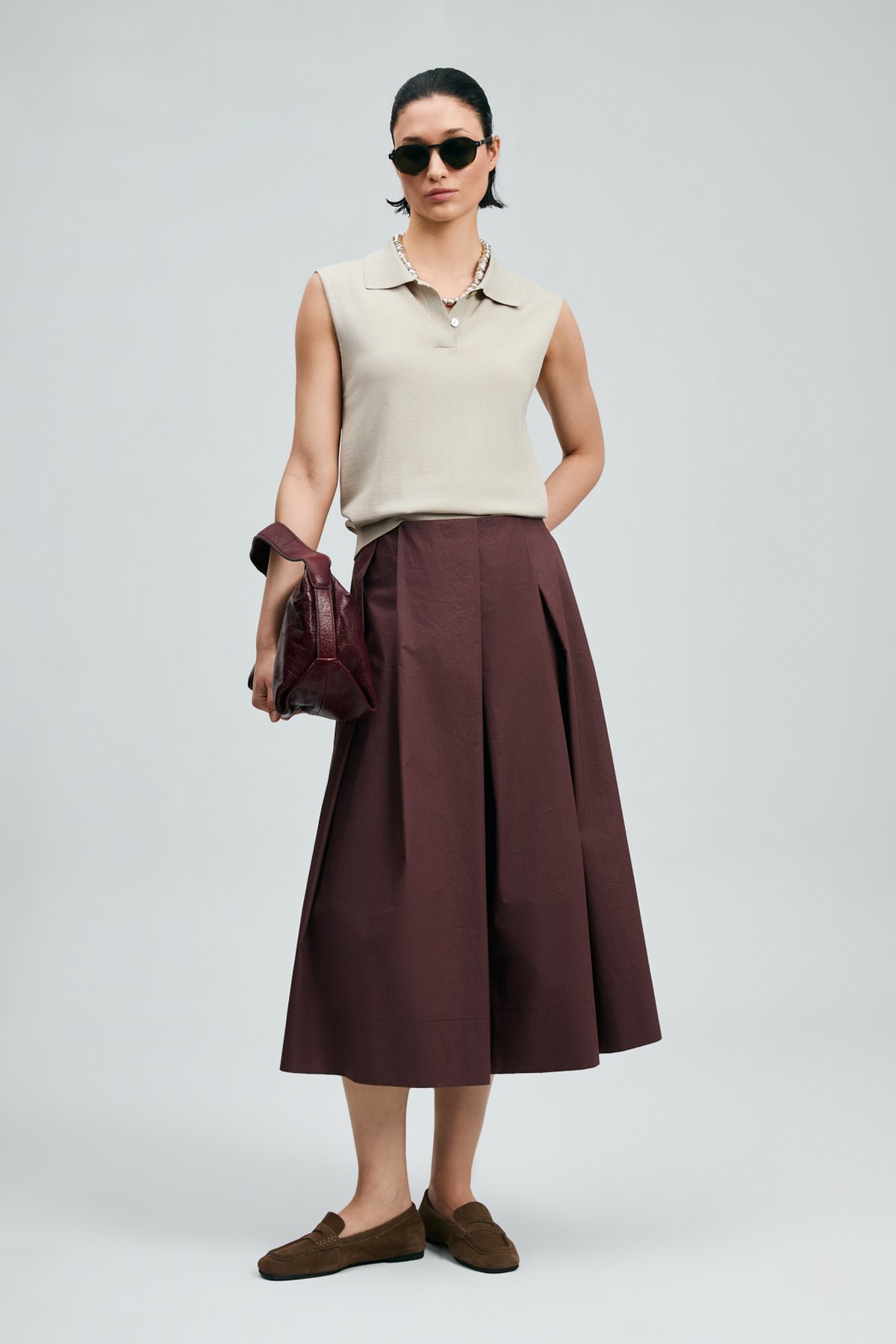Luna Women's Skirt Dark Brown - LUFIAN