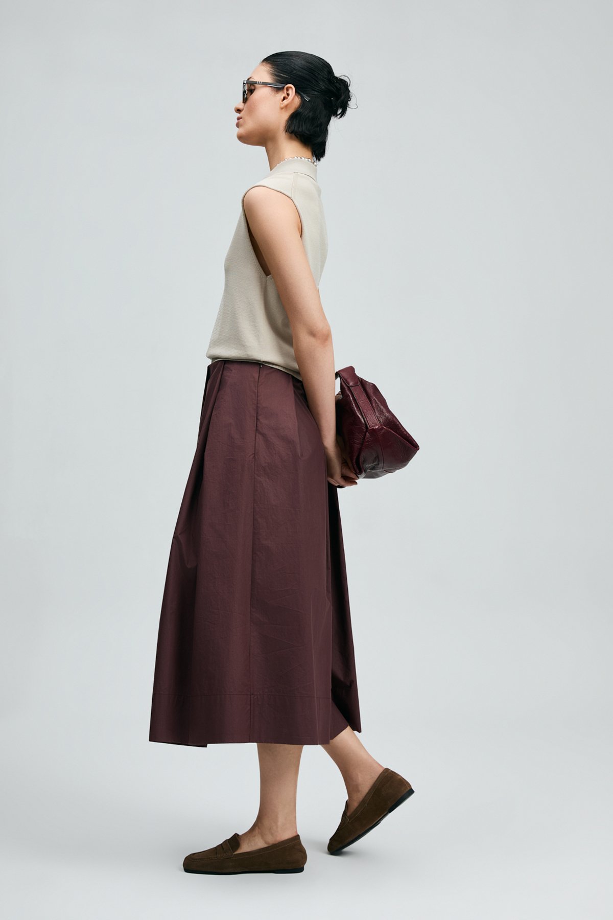 Luna Women's Skirt Dark Brown - LUFIAN