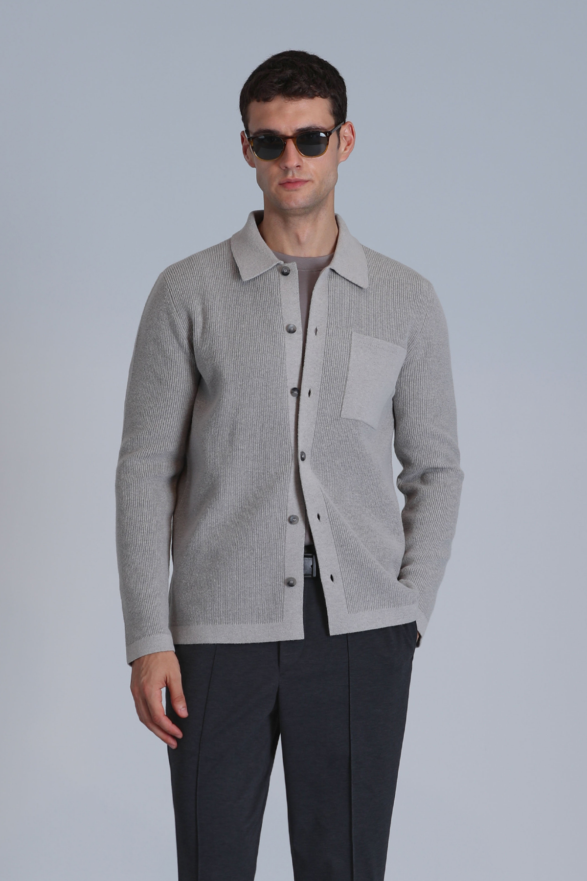 Solıd Male Cardigan Mınk - Lufian