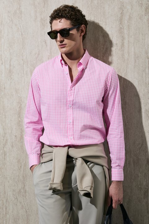 Marco Men's Basic Shirt Regular Fit Pink - LUFIAN