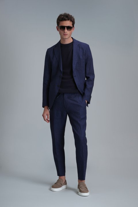 Marıo Smart Men's Chino Pants Tailored Fit Navy Blue - LUFIAN