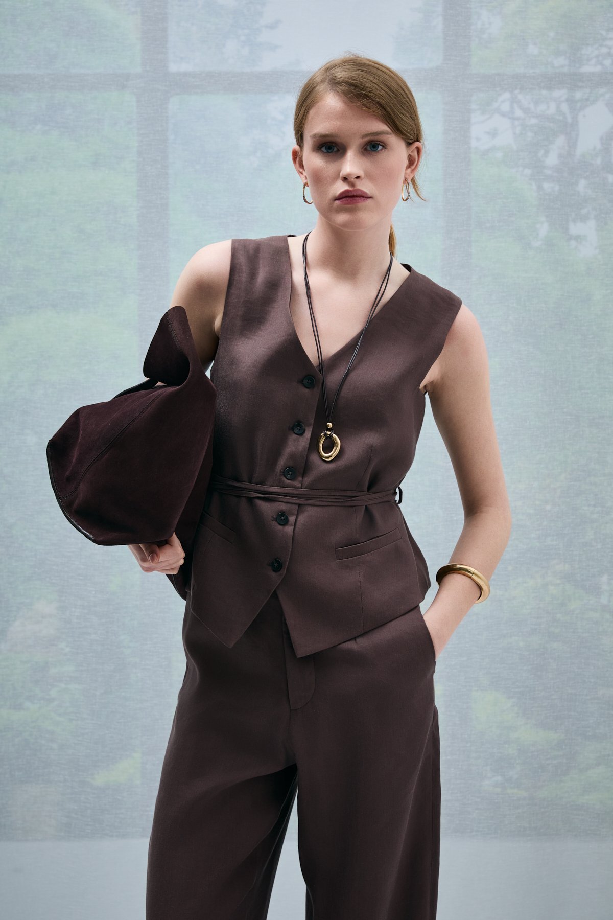 Marry Women's Blouse Vest Brown - LUFIAN