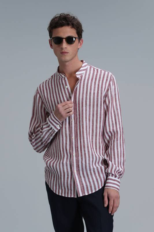 Men Basic Shirt Comfort Fit Burgundy - 5