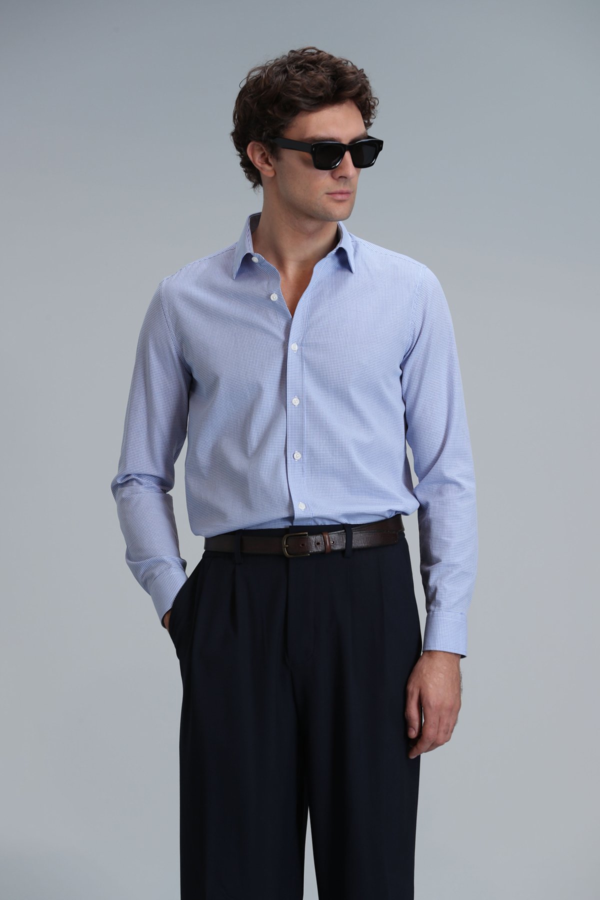Menar Men's Basic Shirt Comfort Fit Blue - LUFIAN