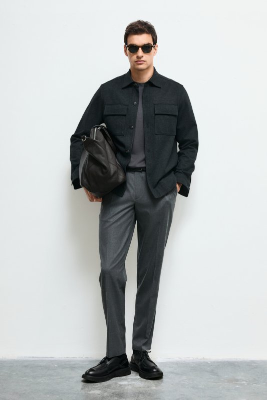 Men's Lıghtweıght Shırt Jacket Regular Fıt Anthracıte