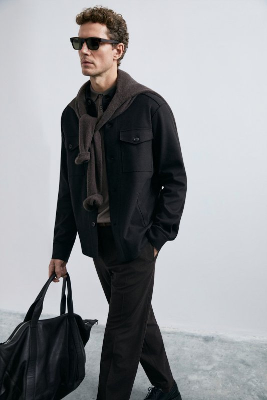 Men's Lıghtweıght Shırt Jacket Regular Fıt Black