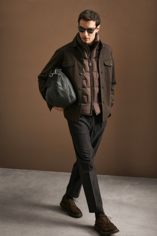 Men's Lıghtweıght Shırt Jacket Regular Fıt Brown