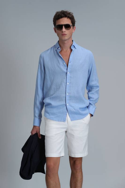 Mens Linen Shirt Comfort Fit Blue - 1