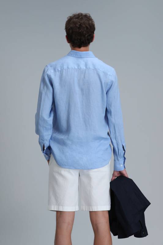 Mens Linen Shirt Comfort Fit Blue - 6