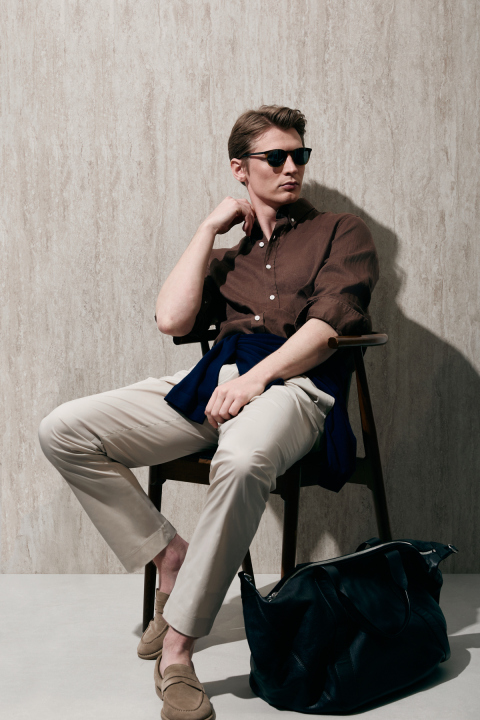 Mens Linen Shirt Comfort Fit Dark Brown - Lufian