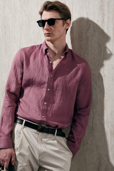 Mens Linen Shirt Comfort Fit Dry Rose - Lufian