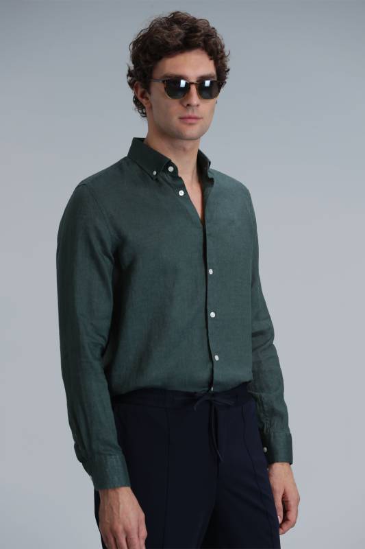 Mens Linen Shirt Comfort Fit Green - 3