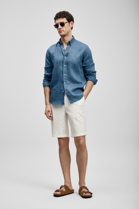 Mens Linen Shirt Comfort Fit Indıgo - Lufian
