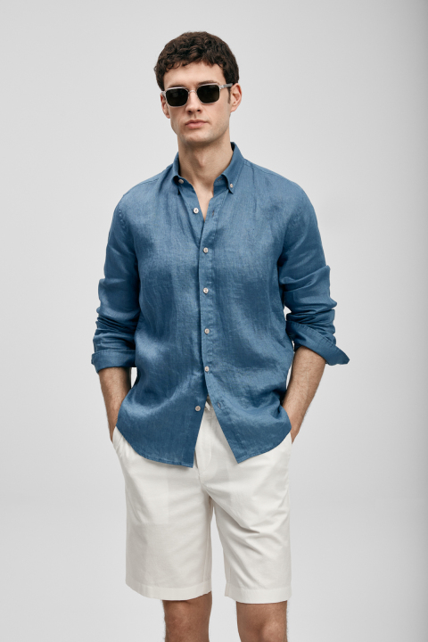 Mens Linen Shirt Comfort Fit Indıgo - Lufian (1)