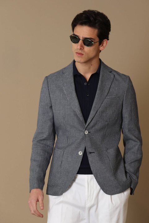 Mette Sports Mens Blazer Jacket Slım Fıt Navy - Lufian