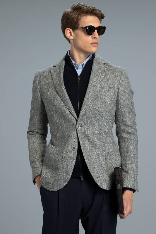 Miana Sports Mens Blazer Jacket Slım Fıt Grey - 1