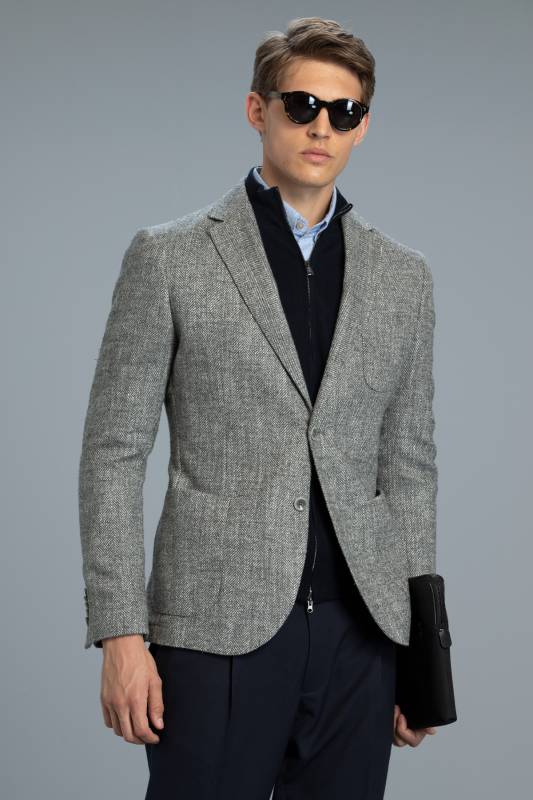 Miana Sports Mens Blazer Jacket Slım Fıt Grey - 2