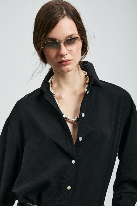 Mıla Women's Silk Shirt Black - LUFIAN