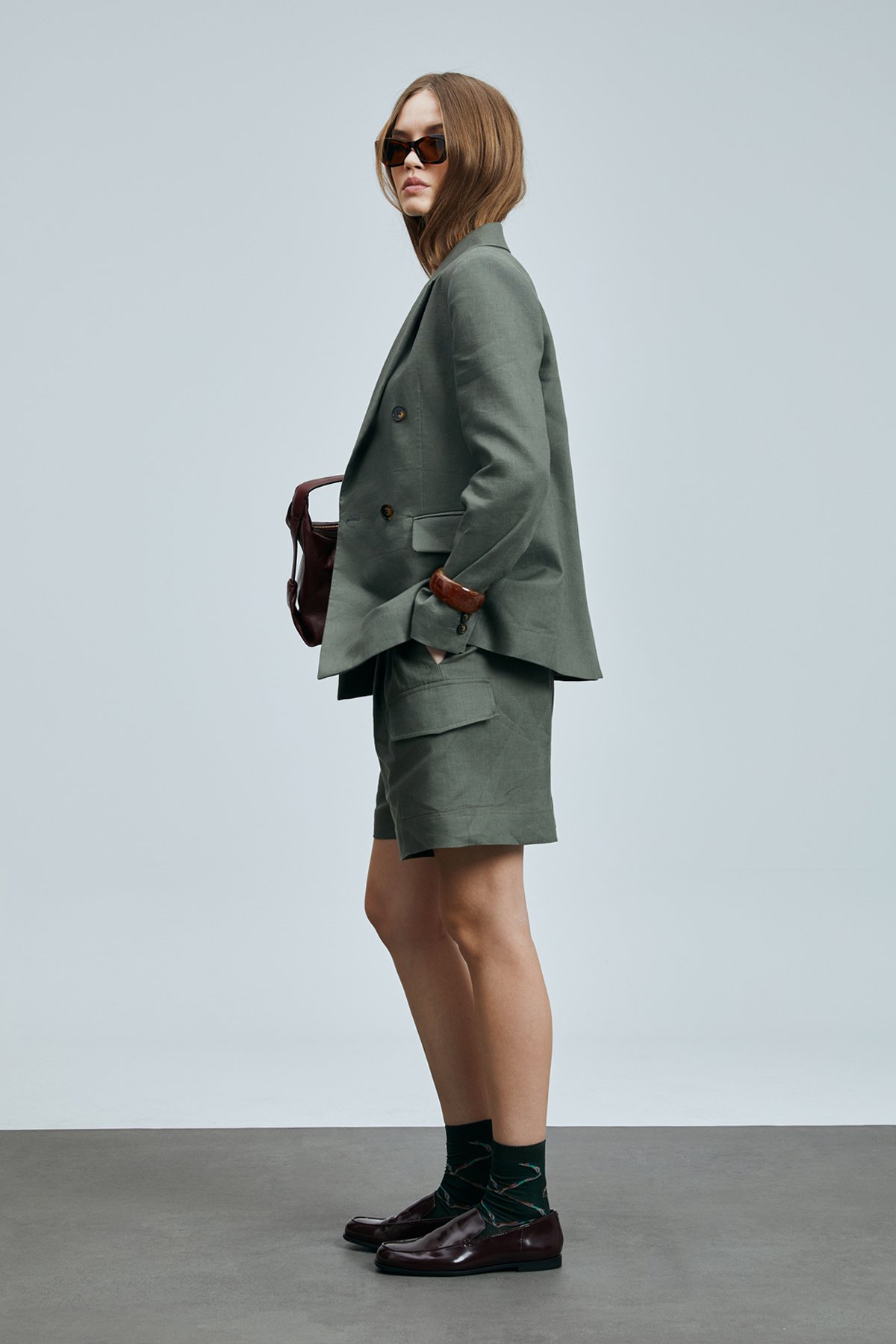 Mıreler Women's Linen Jacket Khaki - LUFIAN