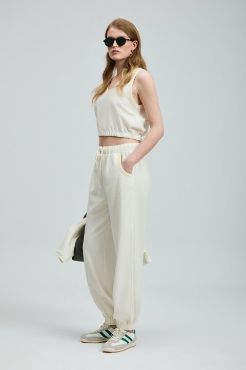 Nılda Knitted Women's Sweatpants Off White - LUFIAN