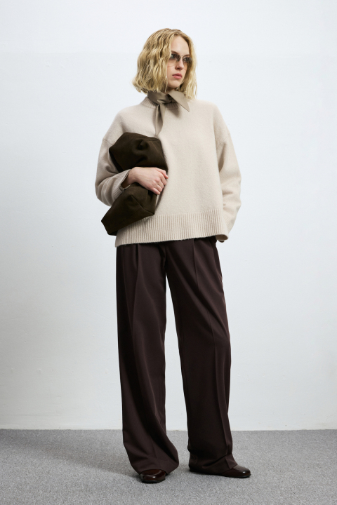 Pamela Camel Hair Blend Knitted Sweater Dark Ecru - LUFIAN