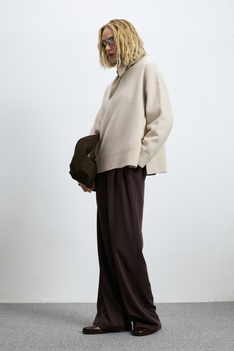 Pamela Camel Hair Blend Knitted Sweater Dark Ecru - LUFIAN