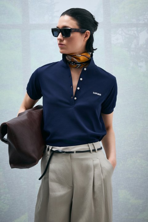 Anka Women's Polo T-Shirt Navy Blue - LUFIAN