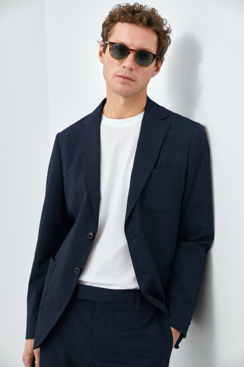 Piel Sports Men's Blazer Jacket Slim Fit Navy Blue - LUFIAN